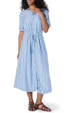 Amazon Robe trapèze mi-longue cintrée à coupe décontractée et manches mi-longues Femme, , XXL