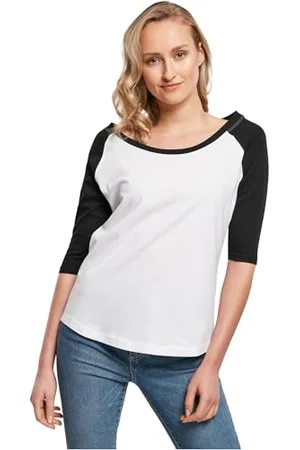 Build Your Brand Femme T-shirt Manches 3/4 pour Femme Contrast Raglan T shirt, /noir, XS