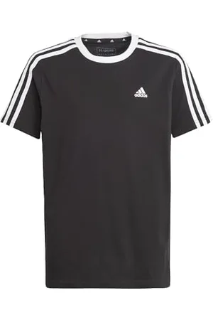 adidas Fille Essentials 3-Stripes Cotton Loose Fit Boyfriend Tee, Black/White, 11-12 Years