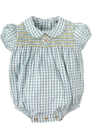BABIDU Pelele Manga Corta Niña Brisa, Con Cuello Camisero Y Fruncido Bordado Barboteuse, , 9 Mois Mixte bébé