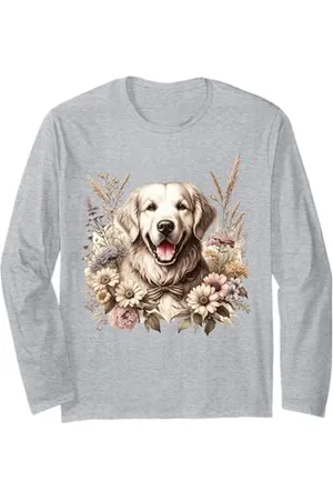 Doggies Unlimited Golden Retriever Dog Summer Wildflowers Illustration Manche Longue
