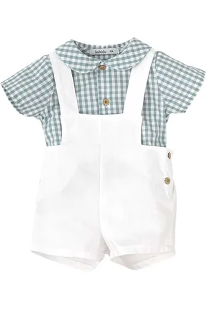 BABIDU Conjunto Para Bebé Y Niño Con Peto Corto de Tirantes Cuadro Vichy Y Camiseta de Manga Corta Blanca Ensemble, , 12 Mois Mixte bébé
