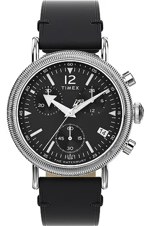Timex Waterbury Chronograph Montre pour hommes, 40 mm, bracelet en cuir à ouverture rapide, en deux pièces, cadran , boîtier argenté TW2W20600