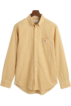 GANT Reg Poplin Gingham T-Shirt Chemise, Jaune érable, L Hommes
