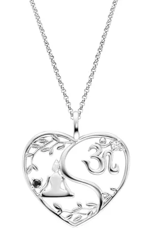 Engelsrufer Chaîne cœur Bouddha et OM en argent sterling 925 pour femme - Oxyde de zirconium - Fermoir mousqueton - Longueur : 42 + 4 + 4 cm, 50 cm, Argent sterling, Zircone cubique