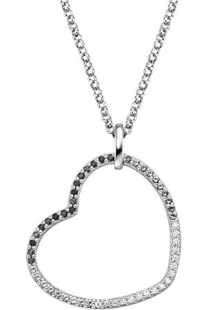 Engelsrufer Chaîne en argent sterling 925 noir en forme de cœur pour femme – Oxyde de zirconium – Fermoir mousqueton – Longueur : 42 + 4 + 4 cm, 50 cm, Argent sterling, Zircone cubique