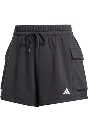 adidas Femme Essentials Small Logo French Terry Cargo Shorts, Black/White, XL
