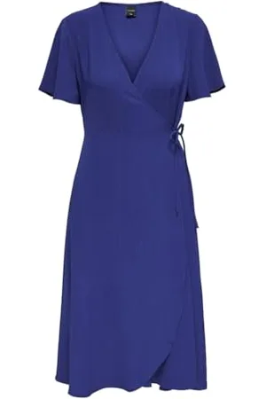 ONLY Wrap Dress Onlcali Life S/S Midi WVN Robe mi-Longue, Bleu Mazarine, S Femmes