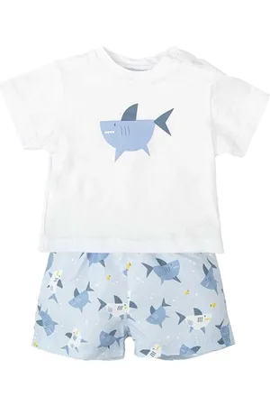 BABIDU Conjunto Para Bebé Y Niño Con Camiseta De Manga Corta Y Tiburón Estampado Ensemble, , 4 Ans bébé uni