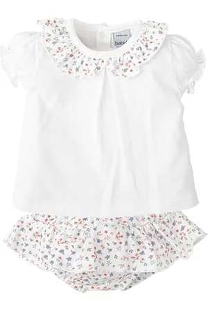 BABIDU Conjunto Para Bebé Niña Con Camiseta Blanca de Manga Corta Y Cuello Estampado Floral Ensemble, , 6 Mois Mixte bébé