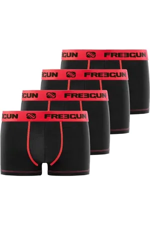 Freegun Boxer Enfant Coton, Calecon Garçon, Santa Claus, Durable et Respirant (Lot de 4), Noir, Rouge, Taille 10/12 Ans