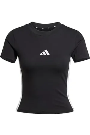 adidas Femme Essentials 3 Stripes Slim Baby T-Shirt, Black/White, L