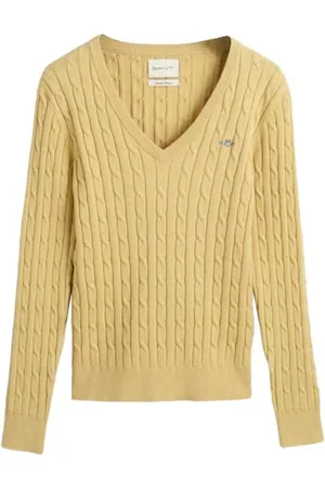 GANT Cordon élastique en Coton avec col en V Pull-Over, , XXL Femme