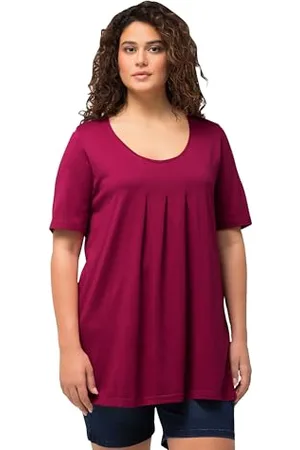 Ulla Popken T- Shirt, Plis décoratifs, Ligne A, col Rond, Manches mi-Longues, Modal, , 64-66 Femme