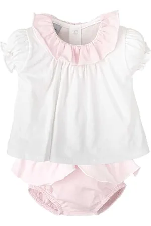 BABIDU Conjunto Para Bebé Y Niña Ranita Estampada Y Camiseta de Manga Corta Con Cuello Volante Fruncido Ensemble, , 24 Mois Mixte bébé