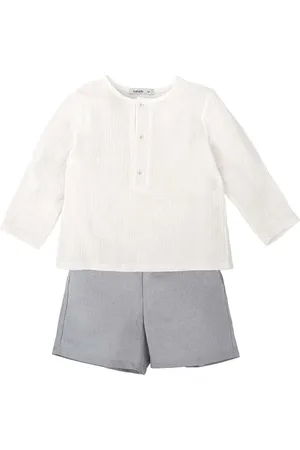 BABIDU Conjunto Para Niño Camisa de Manga Larga Blanca Con Cuello Redondo Y Tapeta de Botones Ensemble, , 6 Ans Mixte bébé