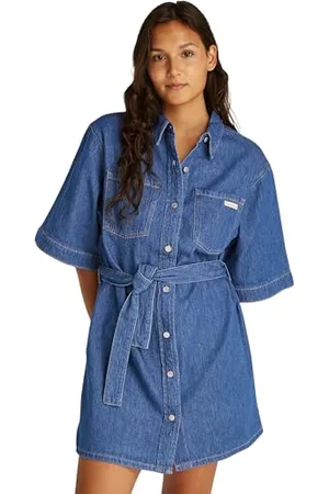 Calvin Klein Linen Boxy Belted Shirt Dress J20J225169 Robe Chemise, , L Femme