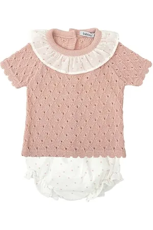 BABIDU Conjunto Para Bebé Y Niña Con Ranita de Punto Calado Y Camiseta de Manga Corta Ensemble, , 0-3 Mois Mixte bébé