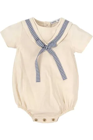 BABIDU Pelele Bebé Manga Corta Modelo Mágico, Diseño Tipo Marinero Con Cuello Vichy Y Lazo Decorativo Barboteuse, , 9 Mois Mixte bébé