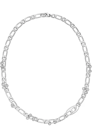 Diesel DX1600040 Collier ovale en laiton argenté pour homme avec logo D, taille unique, Laiton, Pas de gemme