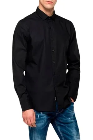 Replay Chemise à manches longues pour hommes avec stretch, noir 098 (noir), 3XL