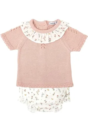 BABIDU Conjunto Para Bebé Y Niña Con Ranita de Punto Calado Y Camiseta de Manga Corta Ensemble, , 3 Mois Mixte bébé