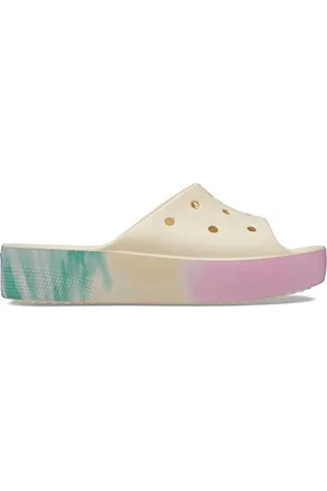 Crocs Femme Classic Platform Slide Sandales, Vanilla/Multi, 34/35 EU