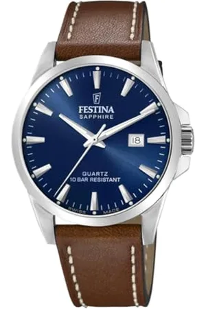 Festina Montre pour Homme F20025/3 Swiss Made Boîtier en Acier Inoxydable Gris Bracelet en Cuir Marron