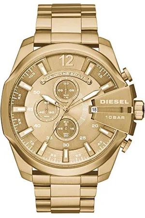 Diesel Montre pour homme Mega Chief, mouvement chronographe à quartz, boîtier en acier inoxydable doré de 51 mm avec bracelet en acier inoxydable, DZ4360