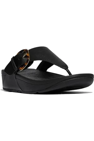 FitFlop Femme Lulu Resin-Buckle Leather Toe-Post Sandals, , 39 EU