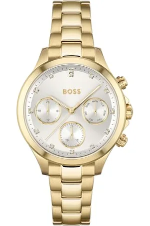 HUGO BOSS Montre Analogique Multifunction à Quartz pour Femme Collection Hera avec Bracelet en Acier Inoxydable de Couleur Dorée - 1502628