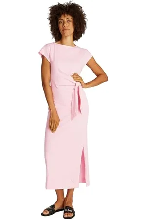 Tommy Hilfiger Robe Femme Knot Midi avec Col Bateau, Rose (Classic Pink), S