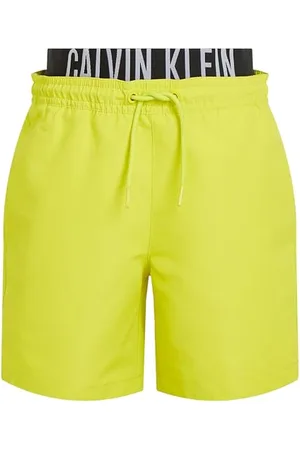 Calvin Klein Slip de Bain Garçon Medium Double avec Ceinture Emblématique, Jaune (Lemonade Yellow), 12-14 Ans