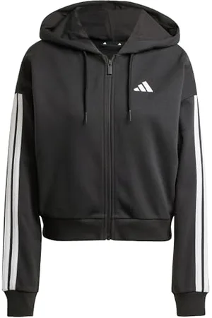 adidas Femme Essentials 3-Stripes French Terry Full Zip Hoodie, Black/White, XXS