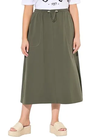 Ulla Popken Femme Grandes Tailles Grandes Tailles Grande Taille Jupe Midi Sweat-Midi Taille Smokbund, Ligne A, Poches, , 50-52
