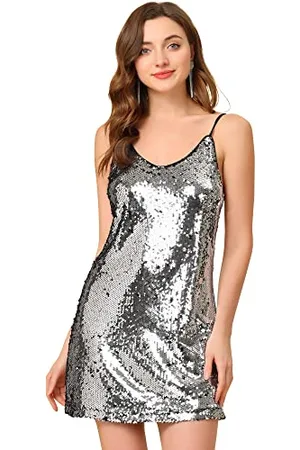 Allegra K Robe de soirée Scintillante pour Femme - Mini Robe à Paillettes avec Sangle réglable, , L