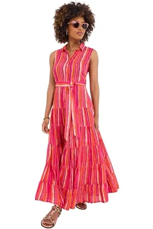 Joe Browns Striped Sleeveless Button Through Maxi Shirt Dress Robe, , 44 Petite Femme
