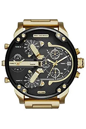 Diesel Montre pour Homme Mr. Daddy 2.0, mouvement multifonction, boîtier en acier inoxydable doré de 57 mm avec bracelet en acier inoxydable, DZ7333