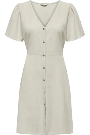 ONLY Onlvita Life Linen S/S Short Dress WVN Robe Droite avec Coupe ajustée à la Taille et Manches volumes, , XL Femmes