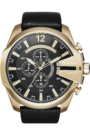 Diesel Montre pour homme Mega Chief, mouvement chronographe, boîtier en acier inoxydable de 51 mm avec bracelet en cuir, DZ4344