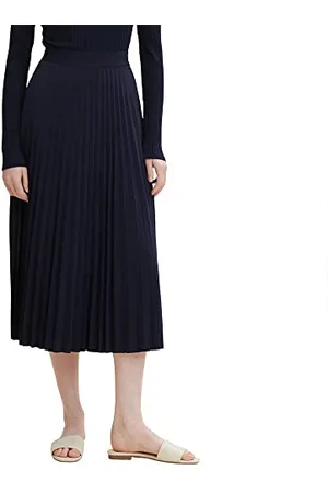 TOM TAILOR Femme Jupe Plissée Midi, Navy Midnight Blue, 46