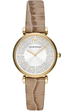 Emporio Armani Montre pour Femmes, Mouvement à deux Aiguilles, Boîtier en Acier Inoxydable Doré de 32 mm avec Bracelet en Cuir, AR11518