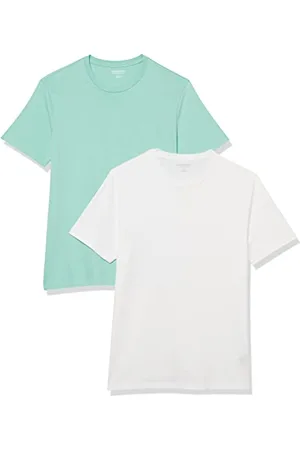 Amazon T-shirt ajusté à encolure ronde et manches courtes Homme, Lot de 2, Blanc/Bleu des Mers du Sud, XS