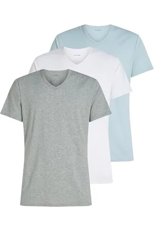 Calvin Klein T-Shirts Manches Courtes Lot de 3 Homme avec Col en V, Multicolore (White, Grey Heather, Sterling Blue), S
