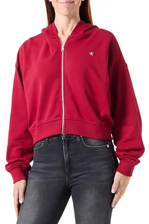 Calvin Klein Jeans Femme CK EMBRO BADGE ZIP-THROUGH J20J222885, Red (Red Currant), M