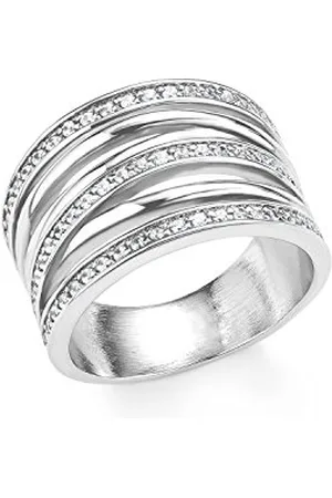 QS by s.Oliver 20151_15 Bague pour femme en acier inoxydable avec zircone Blanc 15 mm, Acier inoxydable, pierres synthétiques, zircone, Zircone cubique