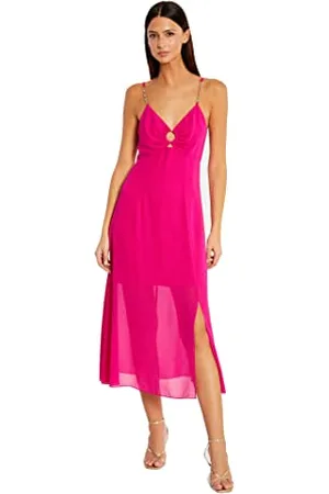 Morgan Robe midi évasée bretelles chaînes Rose