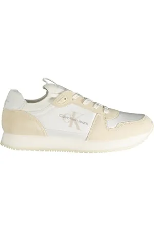 Calvin Klein Baskets Homme Chaussant à Revers à Lacets Nylon-Cuir Chaussures de Sport, Blanc (Bright White/Eggshell), 44