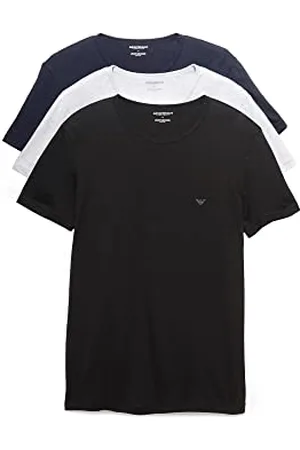 Emporio Armani T- Shirt à col Rond en Coton Couche de Base supérieure, Gris/Bleu Marine/Noir, S (Lot de 3) Homme