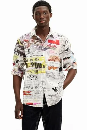 Desigual T- Shirt tissé à Manches Longues pour Homme, Blanc, Medium